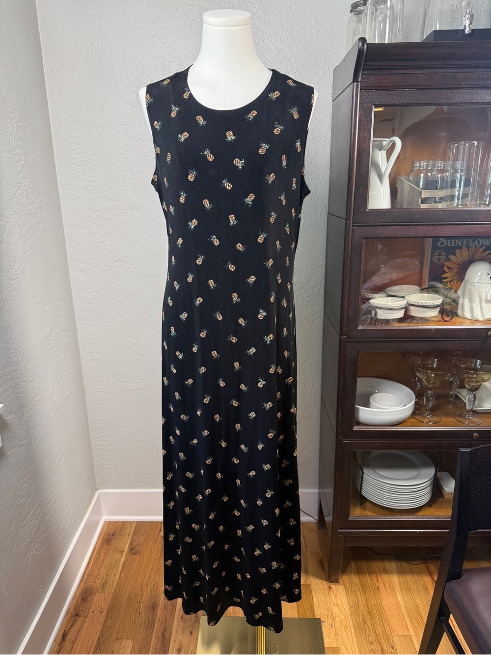 Ronni Nicole Vintage Black Sparkle Pineapple Print Spandex Maxi Dress Size 12